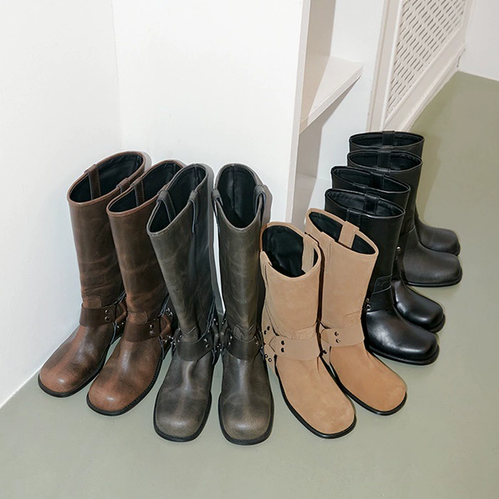 Корейские ретро-ботинки с квадратным носком, на толстой подошве, с массивным каблуком, состаренным цветом, в стиле ковбойских сапог, короткие, для верховой езды, для женщин