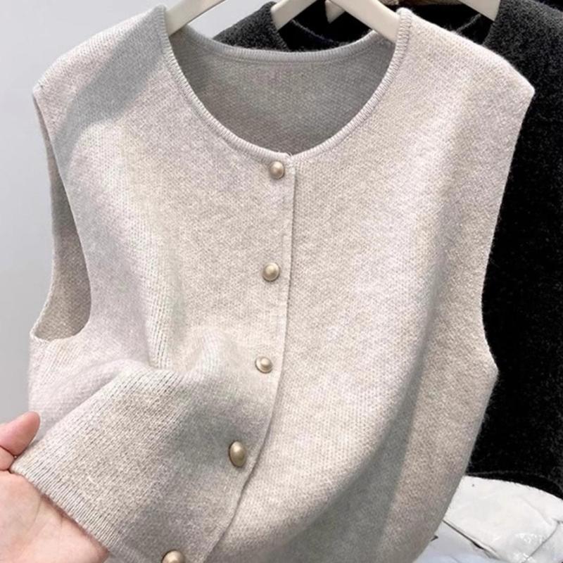 European Fashionable Women's 2025 Spring New Knitted Vest Stacked Outer Wear Autumn Top Sweater Waistcoat Cardigan