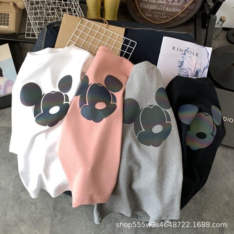 Pure Cotton Short-Sleeved T-Shirt for Boys and Girls 2025 Summer Cartoon Print Mickey Mouse Girls' Tops for Outer Wear Trendy T-Shirt for Children and Middle-Aged Children