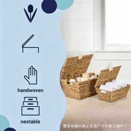 跨境手工编织收纳筐家用衣物被褥整理篮可手提置物筐翻盖零食篮