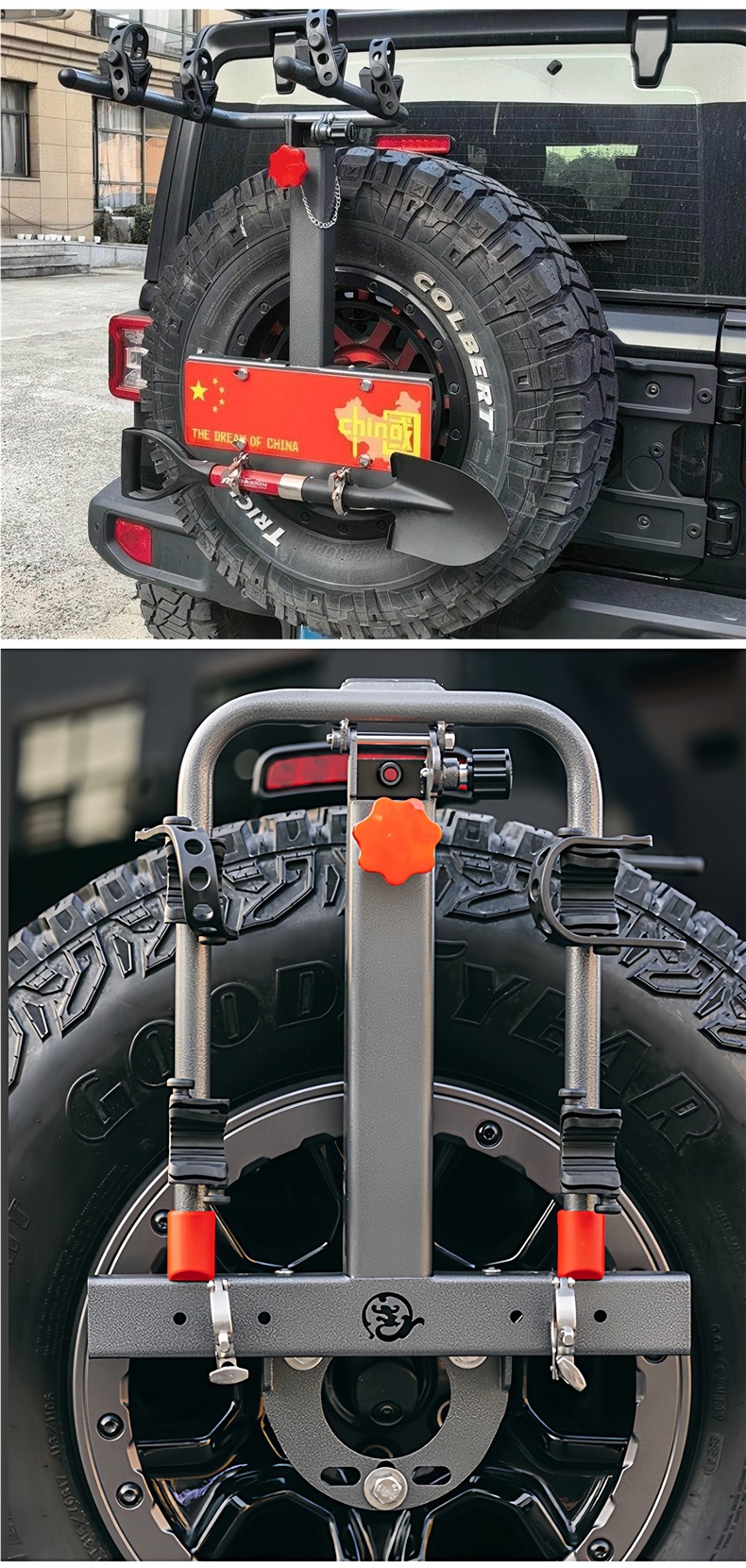 Folding car spare tire-style bicycle rack for Wrangler, Jietu, Tank, Liema, BJ40 vehicle-mounted rear bicycle rack