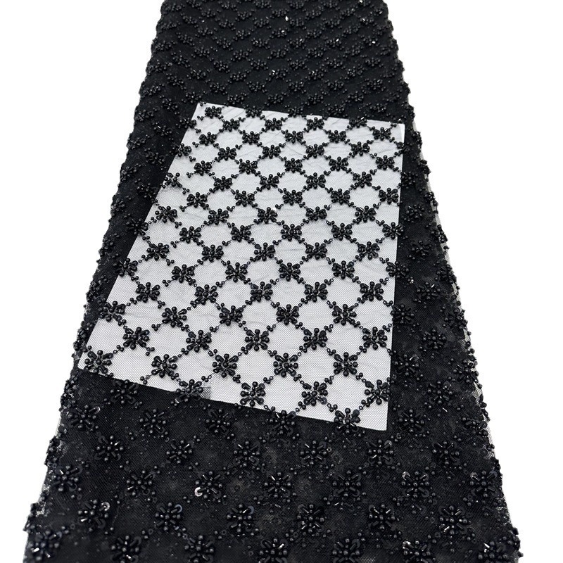 Moda espectáculo de escenario vestido de cena tela bolsas tela cuentas cuadrícula arroz bordado tela de sequilla