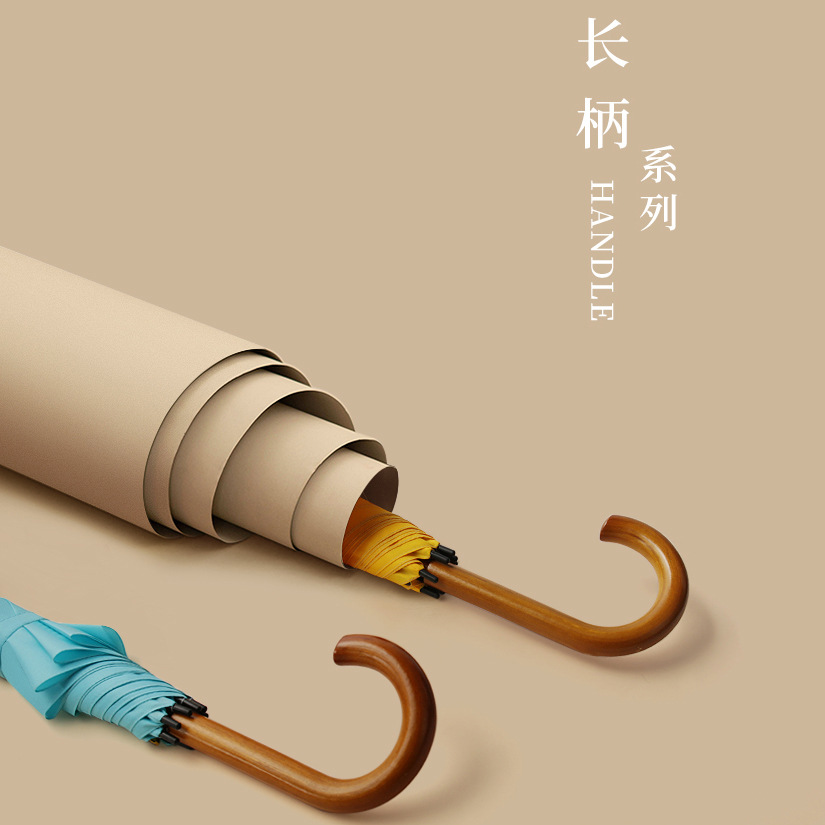long handle 8 framework umbrella curved handle self-opening umbrella reinforced simple and fresh wooden handle advertising umbrella customizable golf umbrella