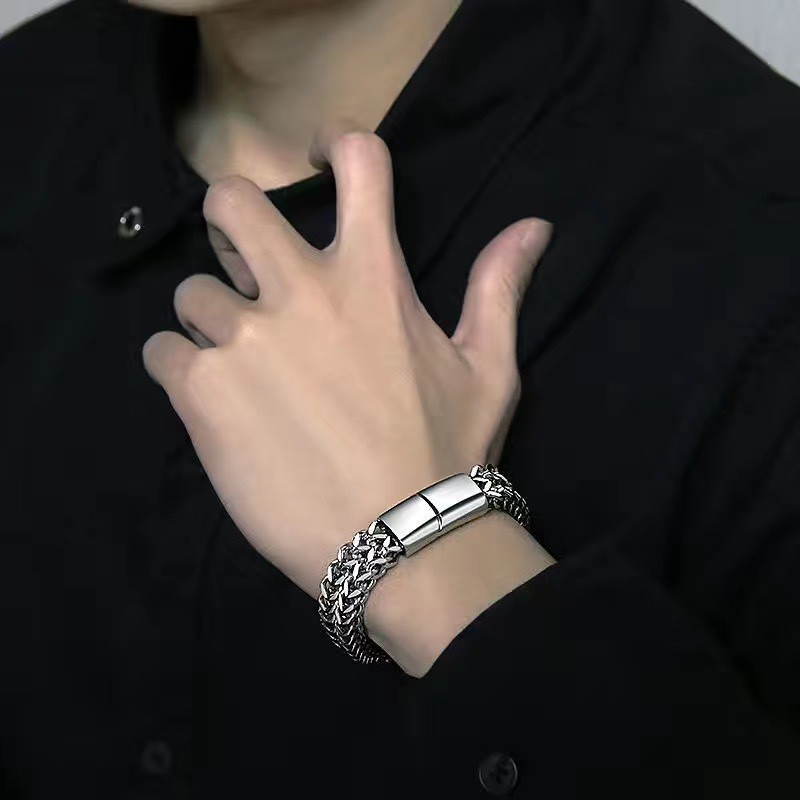 국경 간 유럽과 미국의 스테인레스 스틸 남성 피쉬 스케일 팔찌 공격적인 힙합 펑크 고급 쿠바 팔찌 패션