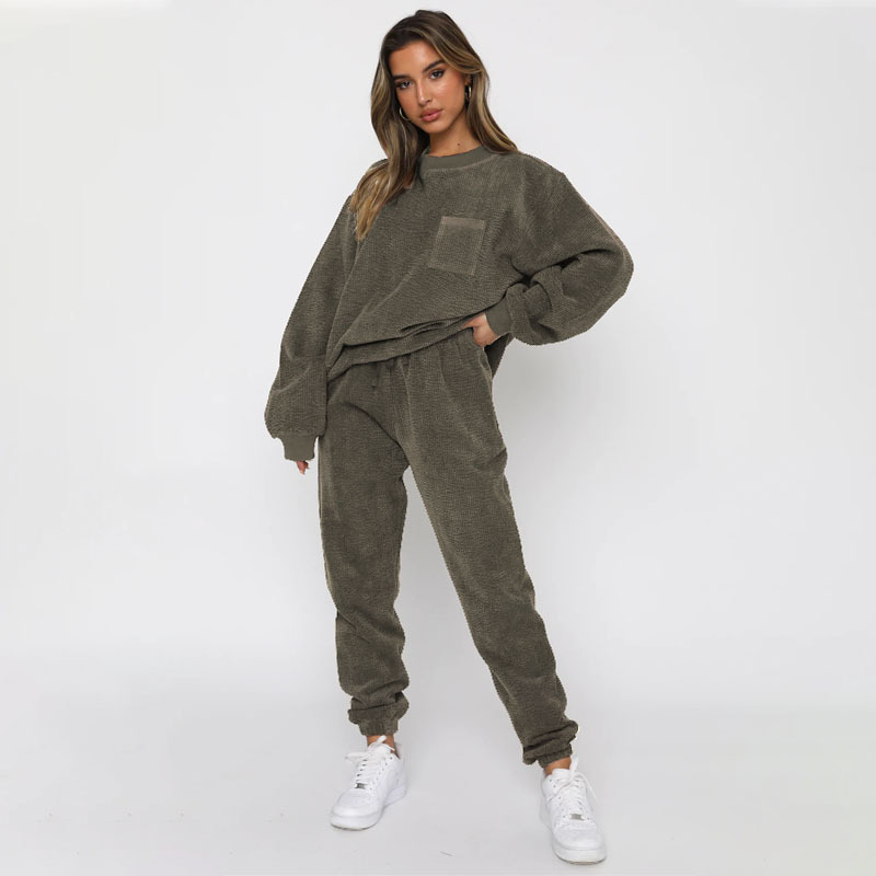 Women's Corduroy Round Neck Pullover And Pants Set For Autumn_voghion.com