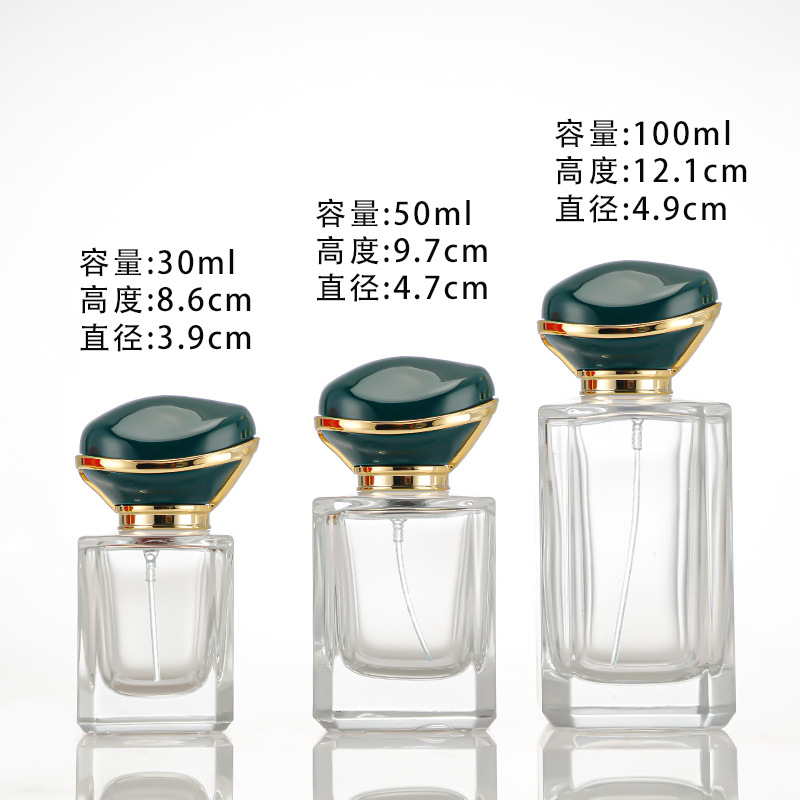 Botella de perfume puntual, material blanco de cristal transparente, botella de embalaje cosmético de vidrio, botella de relleno de perfume en aerosol de bayoneta, botella vacía