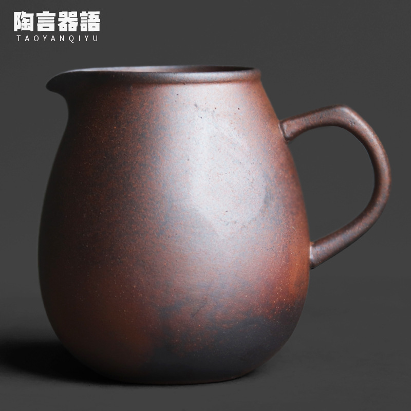 Vintage coarse pottery old rock mud dragon Dan hand-held fair cup Chinese handmade pottery kung fu tea ceremony tea ware tea sea Vintage coarse pottery old rock mud dragon Dan hand-held fair cup Chinese handmade pottery kung fu tea ceremony tea ware tea sea