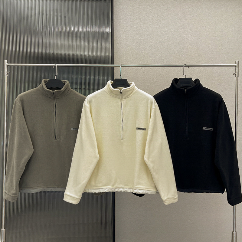 Autumn and Winter Style Polar Fleece Sweatshirt Essentials American Style Loose-Fitting Stand-Up Collar Half-Zip Top for Men and Women Couples