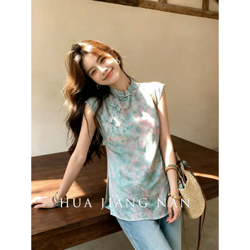 Jiangnan Oriental New Chinese Style Sleeveless Shirt Young Style Ao Dai Top Rayon Xiangyun Silk Blouse Summer 2026 Jiangnan Oriental New Chinese Style Sleeveless Shirt Young Style Ao Dai Top Rayon Xiangyun Silk Blouse Summer 2026