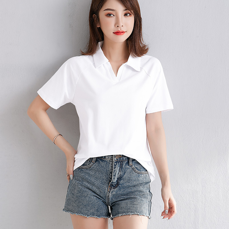 Short-Sleeved T-Shirt for Women Polo Summer Cotton Elegant Work Clothing