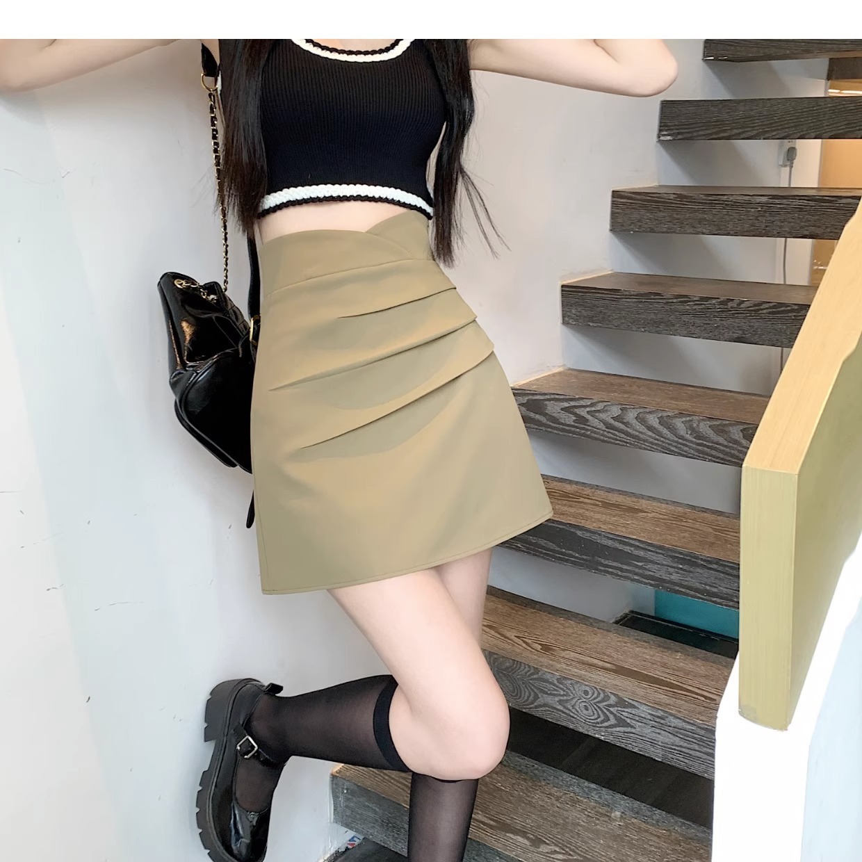 Summer 2023 new A- line skirt girls' Korean style versatile high waist slimming pleated suit skirt