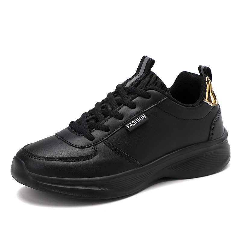 Zapatillas de otoño, cuero para mujer, suela gruesa impermeable, cómoda, cocina KFC completamente negra, antideslizante, zapatos de mujer de trabajo