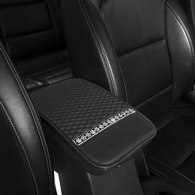 Rhinestone-studded leather anti-slip car armrest box pad protective cover, universal for all seasons, cross-border bestseller, central armrest pad