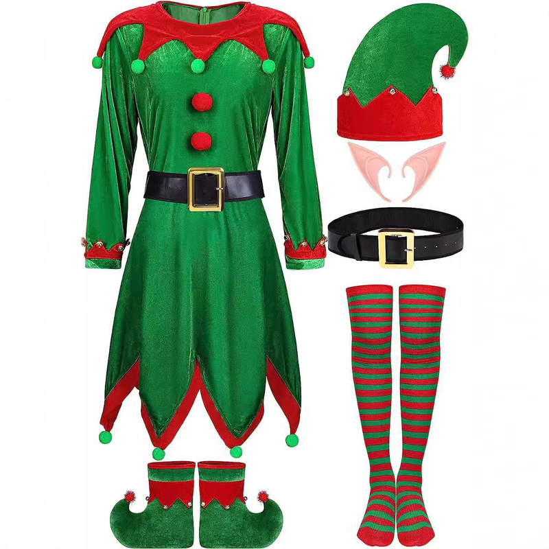 2026 Christmas Costumes for Adults, Women, and Family Matching Outfits, Cute Elf Ears, Green Costume Party Christmas Outfits