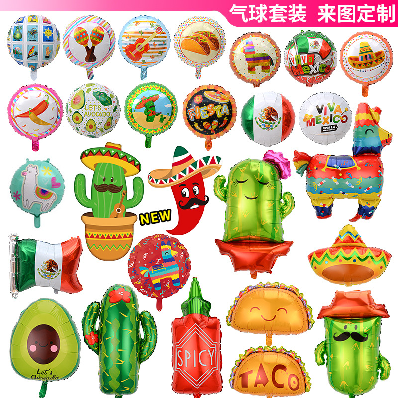 Globo de cactus transfronterizo Fiesta de carnaval Decoración Película de aluminio Burrito TACO Globo FIESTA Set