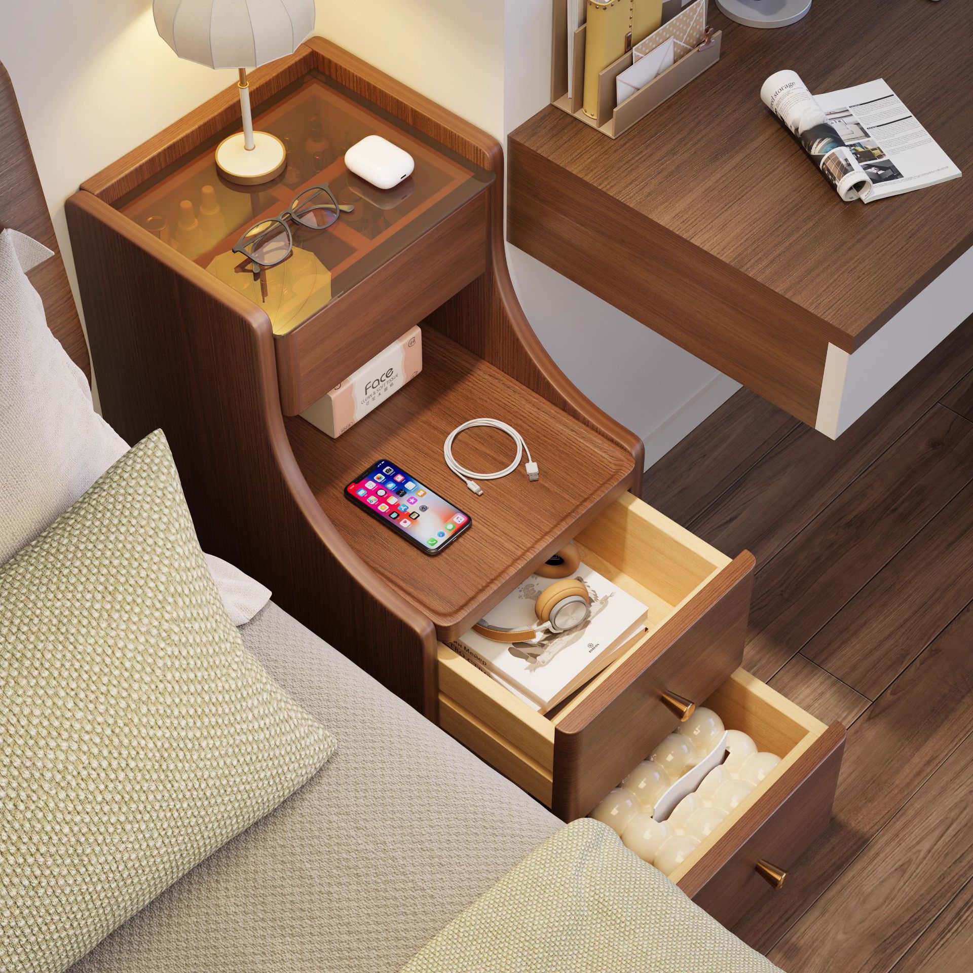 Mesa de cabecera muy estrecha lujosa ligera alta sensación móvil pequeño dormitorio doméstico de hendidura muy estrecha armario de cabecera armario de almacenamiento