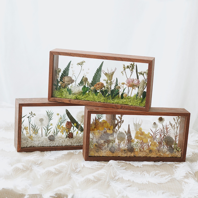 Mother's Day Teacher's Day Gift diy Eternal Flower Wooden Photo Frame Dried Flower Double-Sided Glass Hollow Stereo Photo Frame