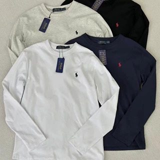 跨境现货RL拉夫小马标刺绣长袖T恤男女同款宽松百搭纯棉打底衫