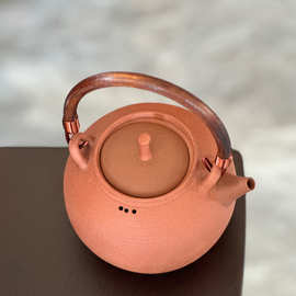 红泥砂铫壶泡茶陶壶围炉煮茶具户外炭火炉电陶炉提梁烧水壶国潮风