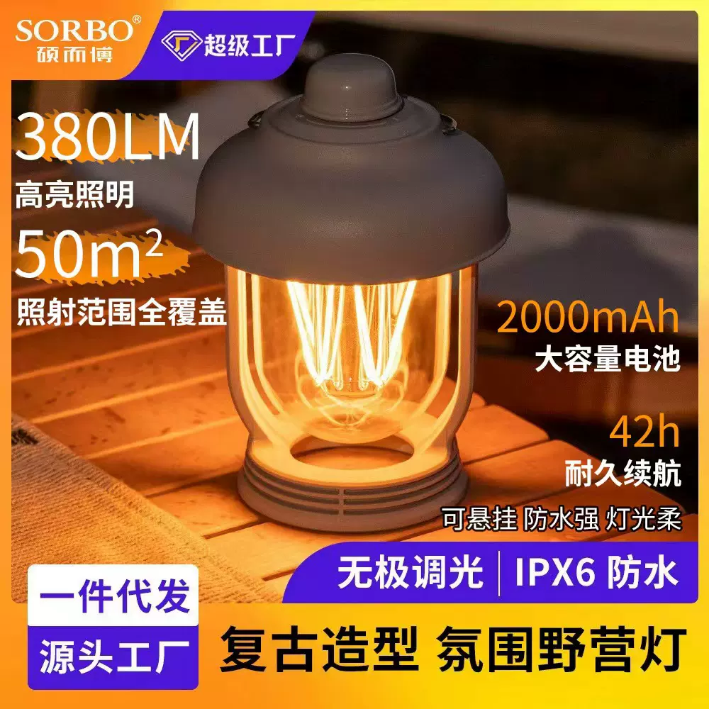 露营灯跨境户外防水照明多功能便携式可悬挂复古野营灯帐篷氛围灯