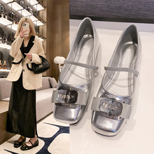 平底法式单鞋女鞋子2024年新款韩版春季方头银色仙女玛丽珍晚晚鞋
