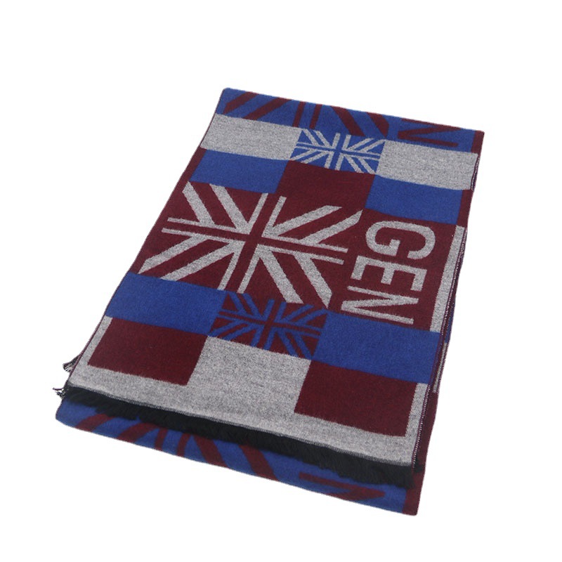 Outono inverno jacquard xadrez franja azul comprimento médio Qing novo cachecol patchwork para homens casuais e versáteis negócios_voghion.com