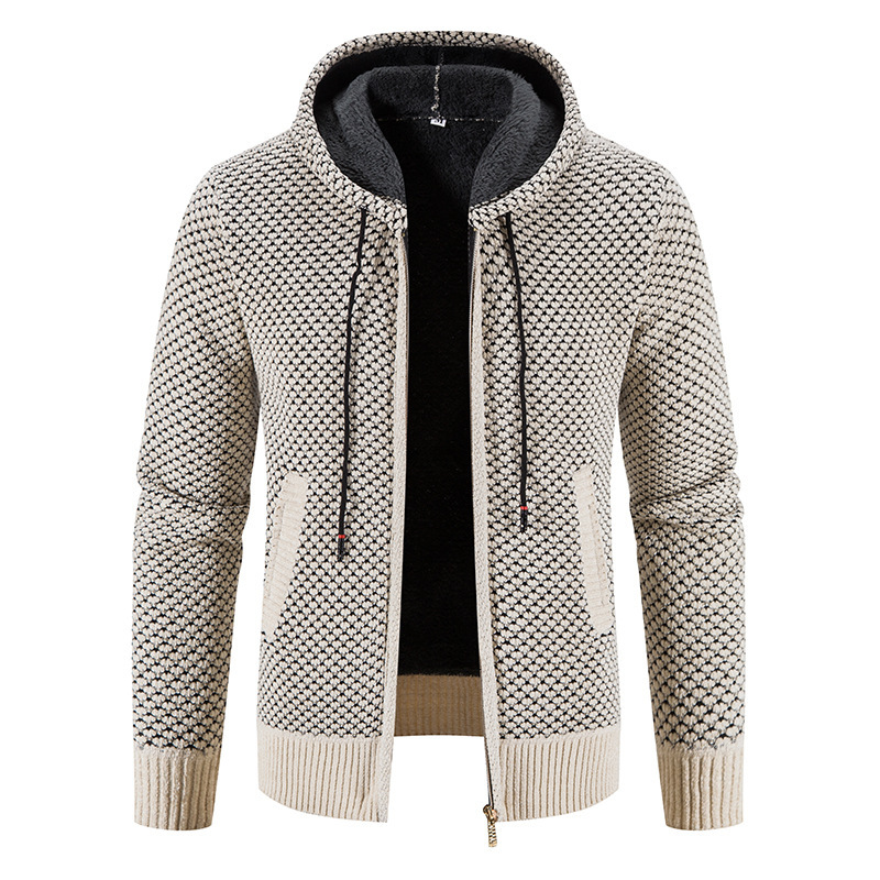 Men's Hooded Zipper Knit Cardigan, Autumn and Winter Chenille Coarse Knit Sweater Jacket, Loose Casual Top Men's Hooded Zipper Knit Cardigan, Autumn and Winter Chenille Coarse Knit Sweater Jacket, Loose Casual Top