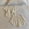 White breast pads, shorts, with short sleeve
