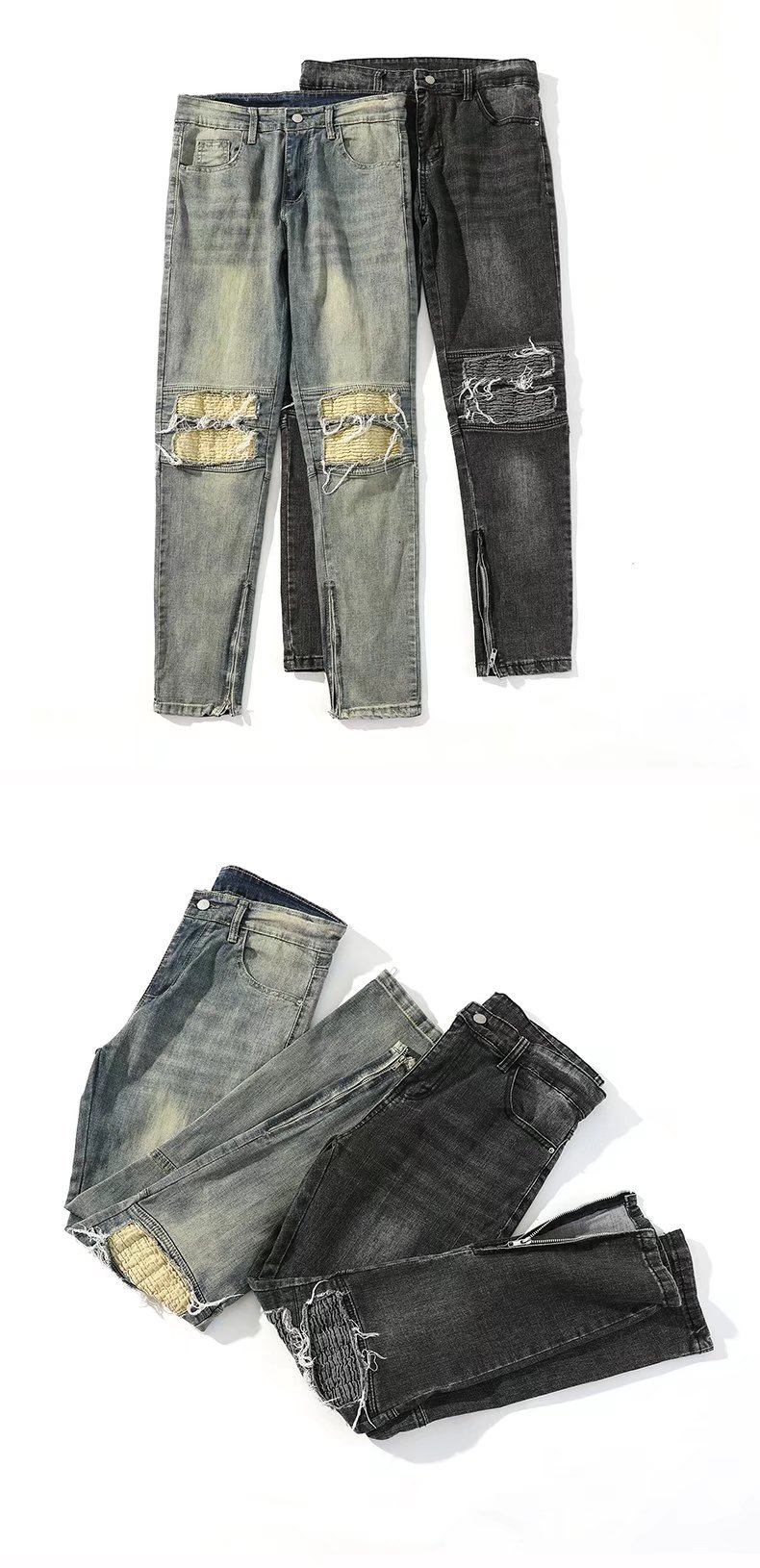 Men's Slim Fit Ripped Jeans - Stretch Denim Pants With Distressed Details For Casual Streetwear​_mkmklike.com