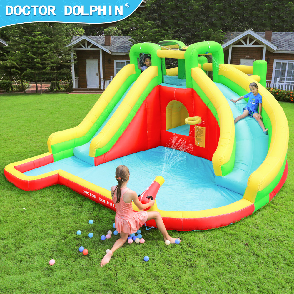 Doctor Delfín | Castillo inflable para niños, pequeño castillo inflable acuático para interiores, tobogán inflable acuático tipo trampolín.