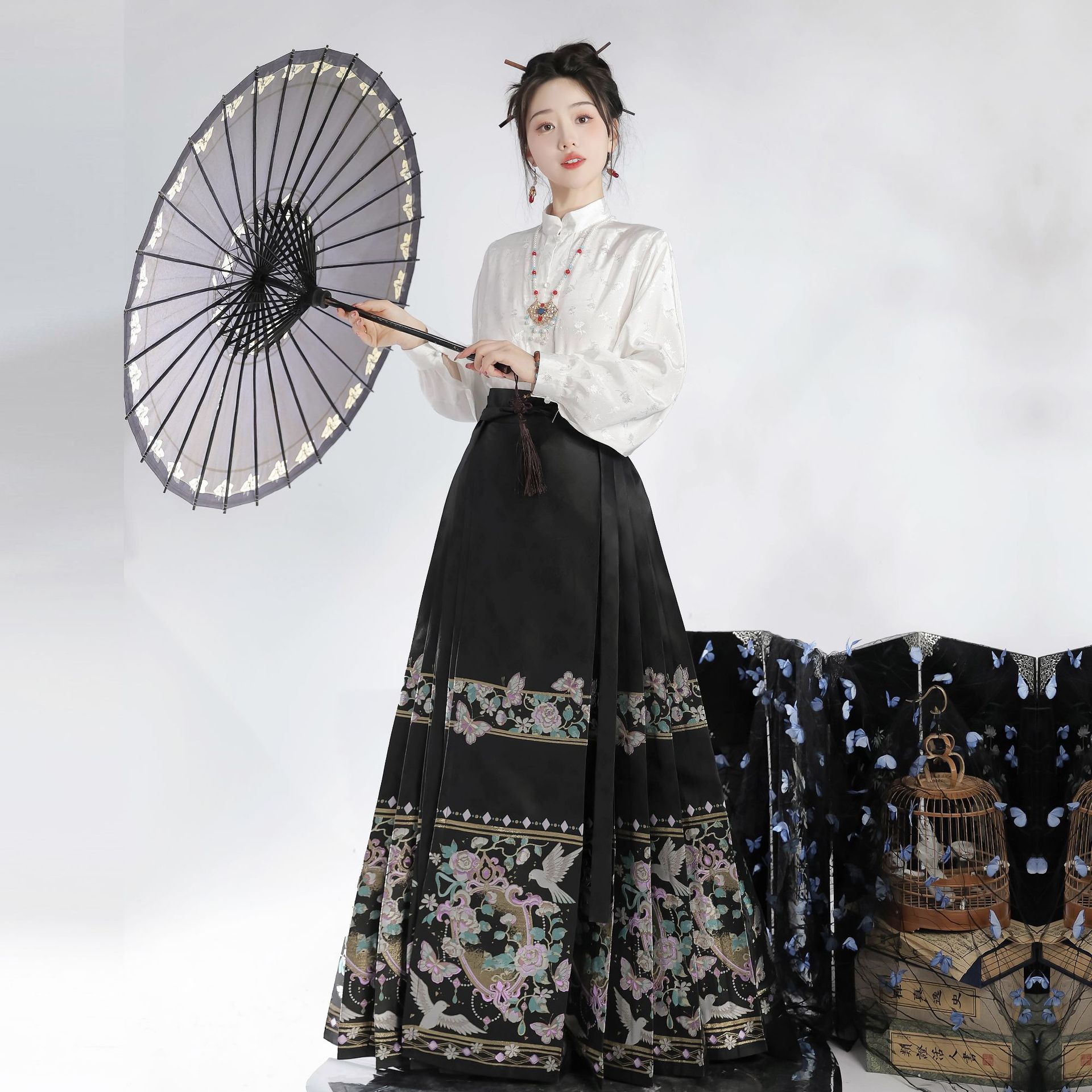 【Sutra of the Bodhisattva】Ma Mian Skirt with Brocade Embroidery, Elegant and Slimming, New Chinese Style for Daily Commuting Women