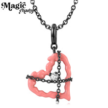 S925纯银电镀黑金封锁的心女生伤感项链饰品吊坠外贸货源一件代发