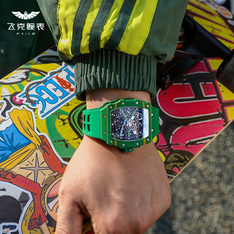 Feike FEICE New hollow automatic mechanical watch men's barrel waterproof watch Green FM603 Feike FEICE New hollow automatic mechanical watch men's barrel waterproof watch Green FM603