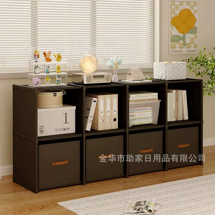 简易书架储物柜一体落地家用客厅书房玩具零食置物架收纳柜大容量