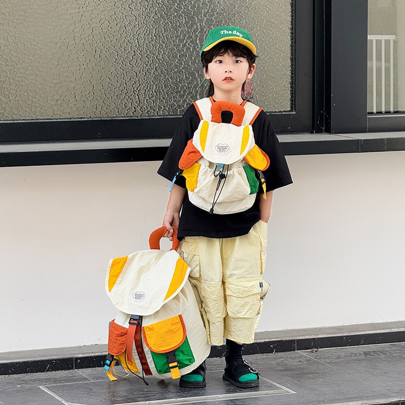 2026 New Children's Color-Blocked Backpack Kindergarten School Bag Lightweight Breathable Outdoor Travel Backpack for Boys and Girls