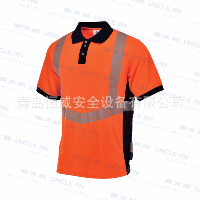 安大叔E795反光T恤翻领荧光汗衫夜视POLO衫高警示T恤荧光橙
