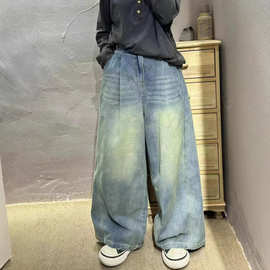 2025春季新品 宽松时尚牛仔松紧腰阔腿裤百搭休闲裤甩裤
