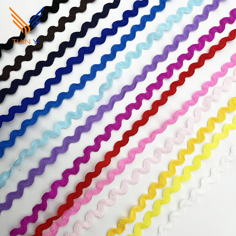 Cinta de onda de banda lateral curvada de color de 5mm color sólido tipo S de encaje embalaje de regalo banda de marinero al por mayor accesorios de ropa