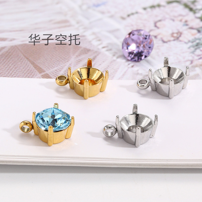 Suitable for Huazi Diamond Stainless Steel Settings, 18K Gold Electroplated Stainless Steel Handmade Inlay 6mm 8mm Huazi Diamond Settings