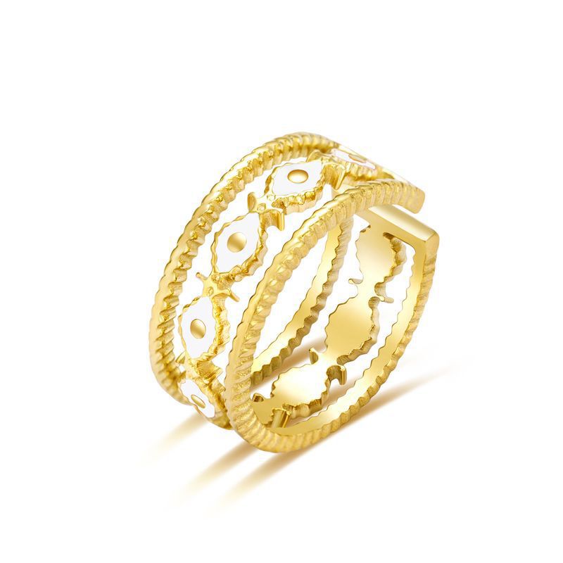 304 Stainless Steel Material Eye Pattern Women'S Gender Wholesale Jewelry Fashion Eye 304 Stainless Steel Artificial Gemstones 18K Gold Plated Plating Inlay Open Ring