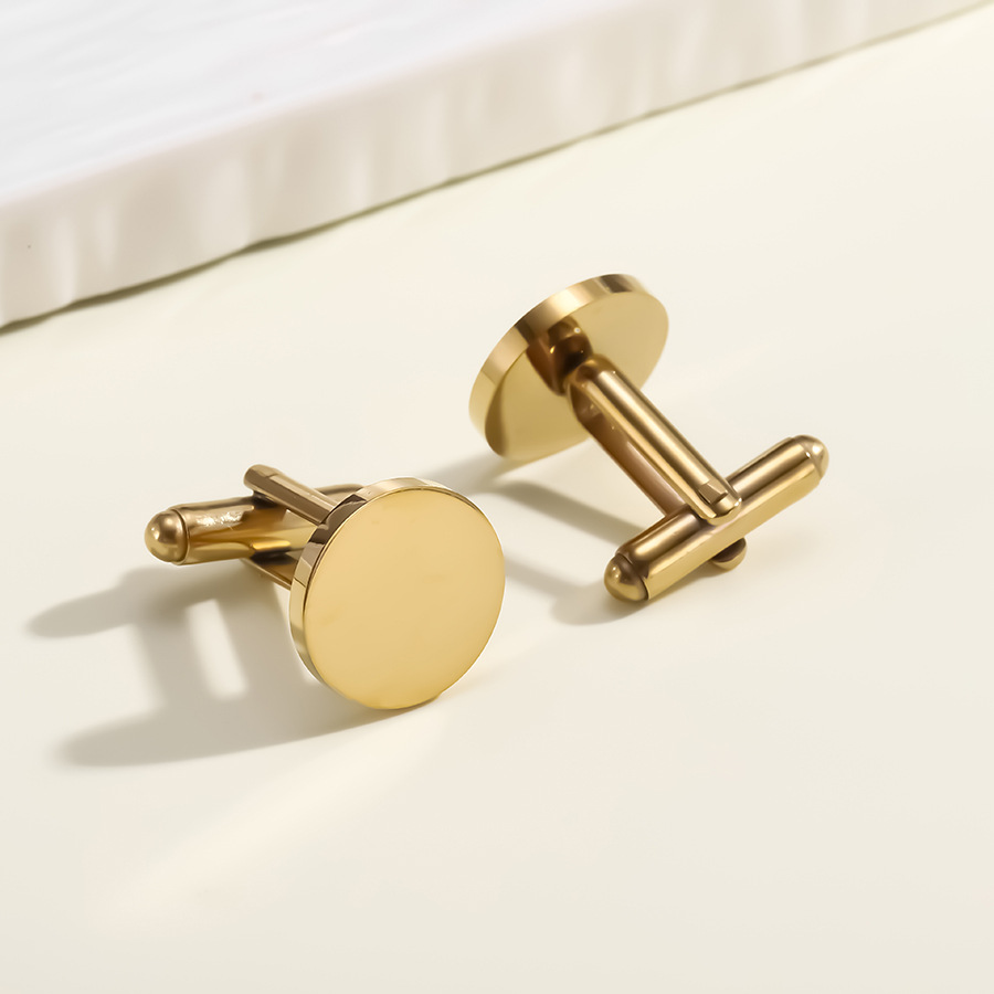 nowe okrągłe spinki do mankietów ze stali nierdzewnej polerowanej na lustro, spinka do krawata i koszuli_voghion.com