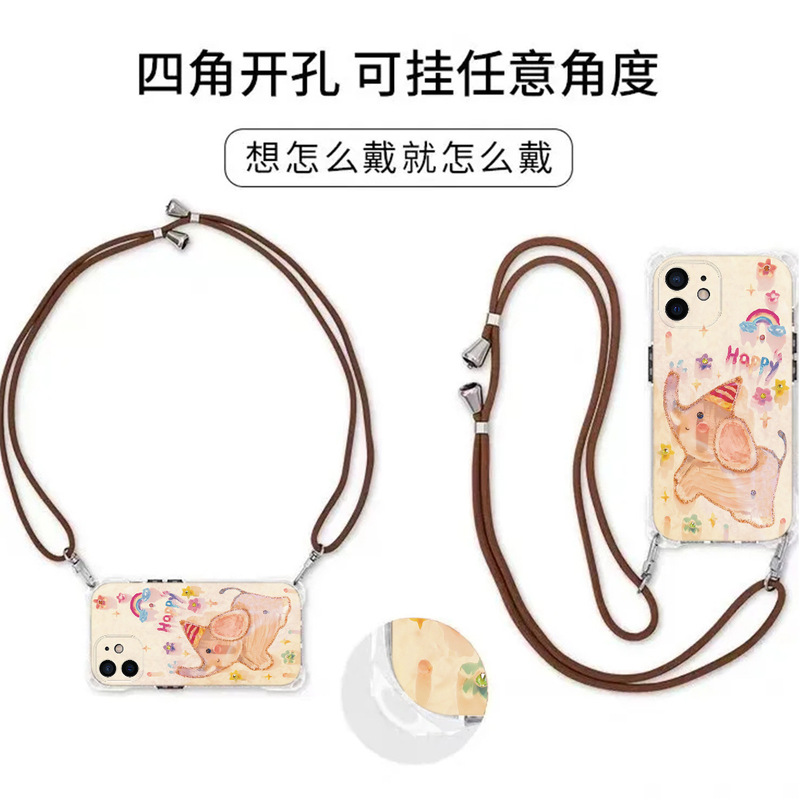 【四隅開口部】Apple 15promax 携帯電話ケース 象 かわいい iPhone14 ストラップ付き クロスボディ 13 トレンド|undefined