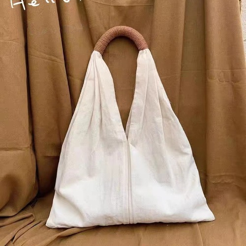 Summer simple solid color artistic canvas bag for women 2024 niche handbag casual cloth bag bag large capacity tote bag