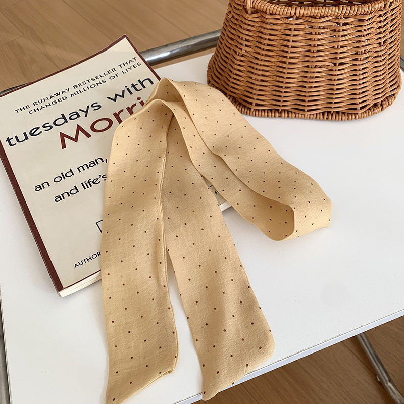 Bufanda de seda, banda larga, sensación de alto nivel, bufanda de lunares pequeños, decoración de cinta de doble capa, banda para el cabello estrecha, bolsa de atar drapeado, cinturón de cinta