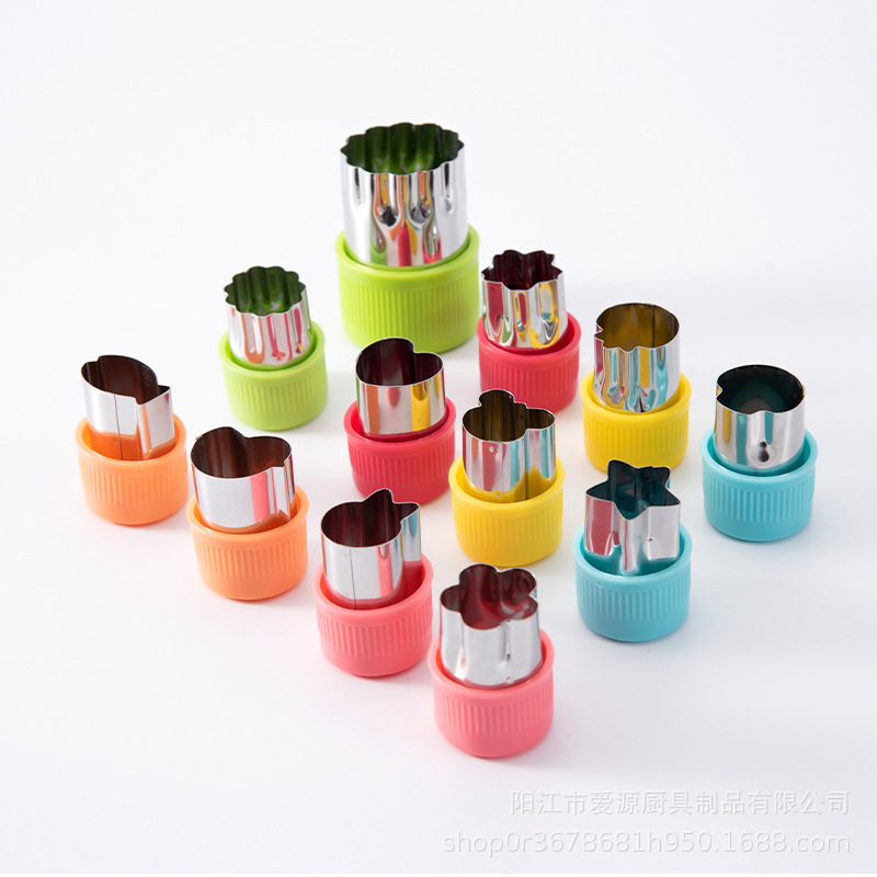 Molde de la galleta molde de impresión de acero inoxidable conjunto de 12 piezas molde de corte de frutas y verduras molde de superficie de mariposa