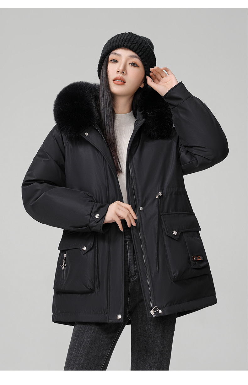 Cross border clothing with padding thickening to overcome women's short 2024 winter new style big fur collar slim fit_voghion.com