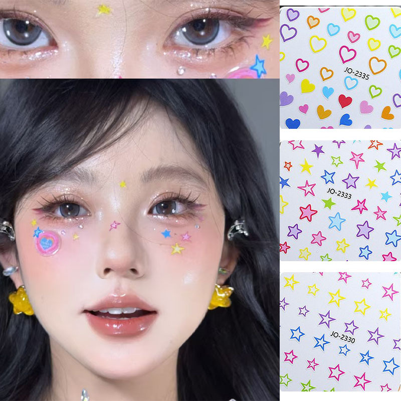 Dopamine Star Face Makeup Accessories Five-Pointed Star Heart Colorful Stickers Small Pattern Face Decoration Nail Stickers