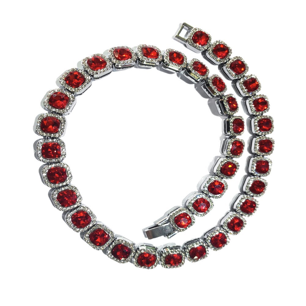 Nueva Europa y América hip hop de los hombres cristal rojo 12mm mano cubana collar Rock Candy cadena hiphop moda Accesorios image 7