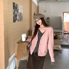 慵懒风撞色假两件软糯毛衣外套女装2025秋冬新款休闲别致百搭上衣