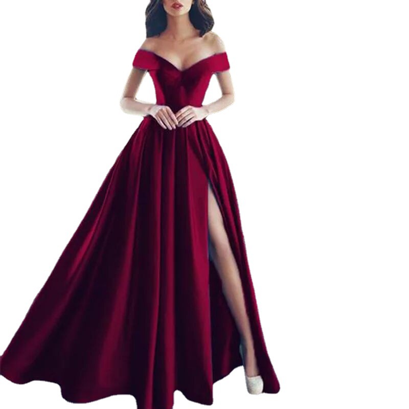 El Comercio exterior europeo y americano Amazon AliExpress desea vestido de noche de las mujeres fuera del hombro francés elegante banquete Vestido de satén